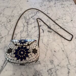 Beautiful made in India mosaic stone and lapis evening crossbody bag. Like new